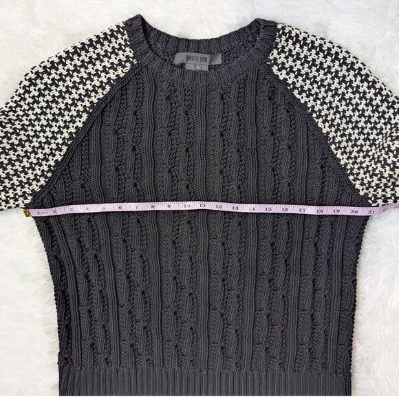 Miss Wu Mixed Knit Sweater Black & Ivory Houndstooth Cable Knit Size XL - Picture 6 of 12
